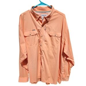 Poncho Outdoors Fishing Shirt XXL Peach Orange Magnetic Pockets Long Sleeve Men